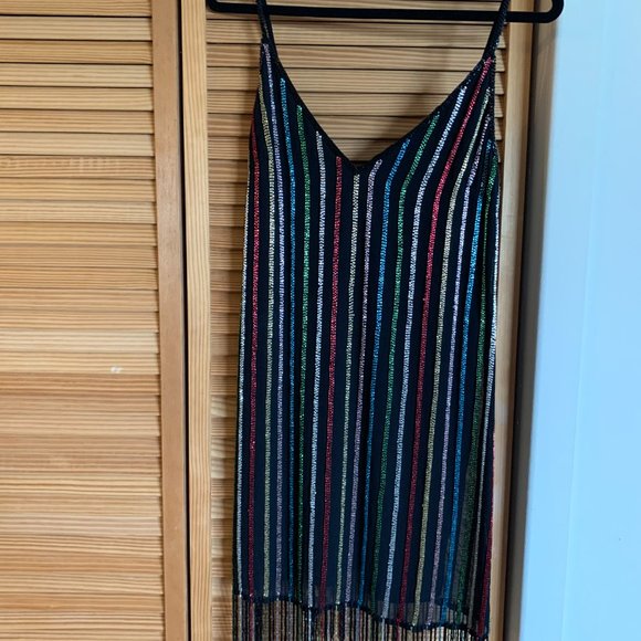 ASOS DESIGN stripe fringe sequin mini slip dress - Picture 7 of 9